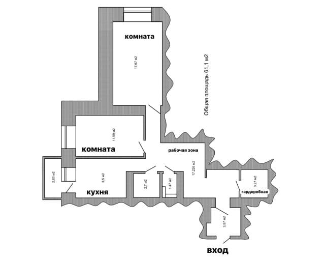2 комн., 65 м², Инд. планировка, Центр - район пл. Дружбы 12