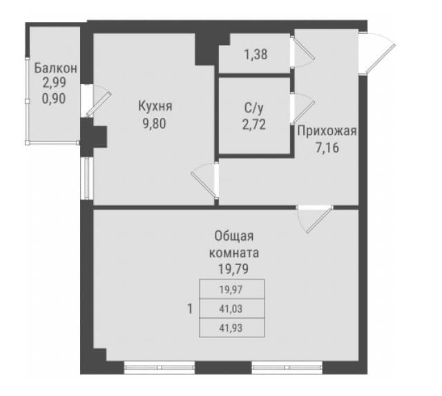 1 комн., Монолитно-каркасный, Авторынок 2