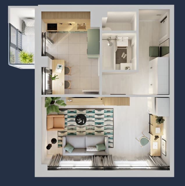 1 комн., Монолитно-каркасный, Авторынок 3