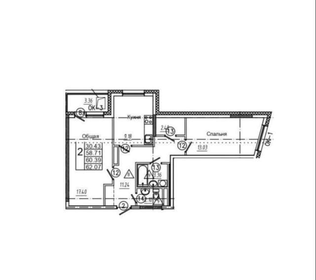 2 комн., Монолитно-каркасный 5