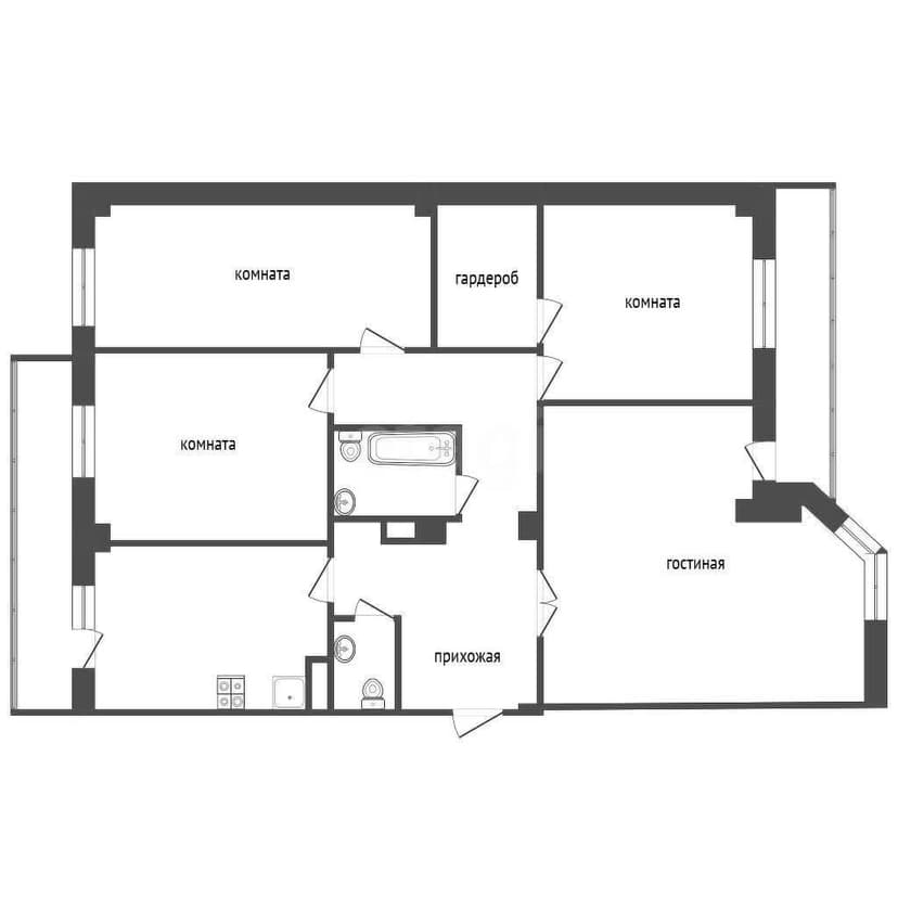4 комн., 129 м², Монолитно-каркасный 2