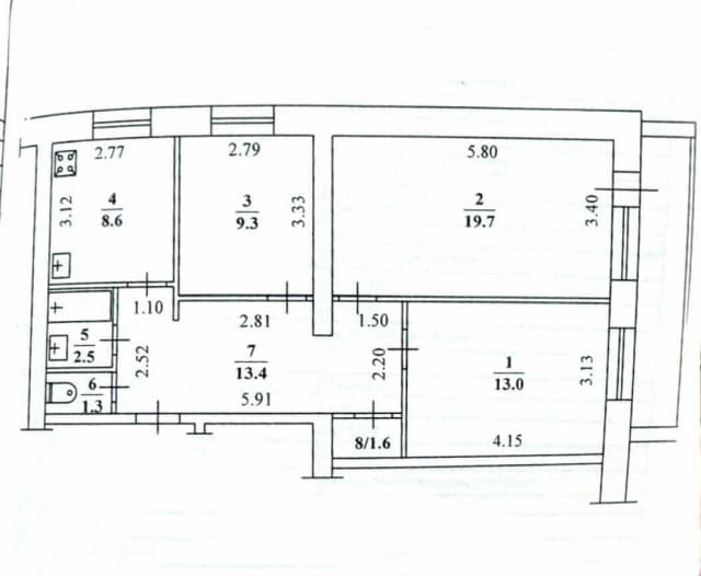 3 комн., 71 м², Блочный, Глазная больница 8