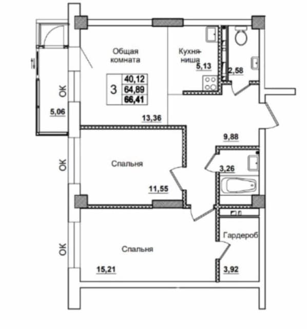3 комн., 66 м², Монолитно-каркасный, Вилюйский тракт 8