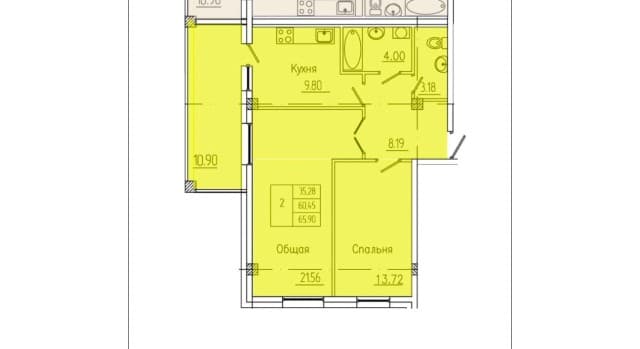 2 комн., 65 м², Монолитно-каркасный, Апельсин 2