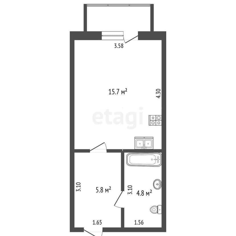 Студия, 26 м², Монолитно-каркасный 10