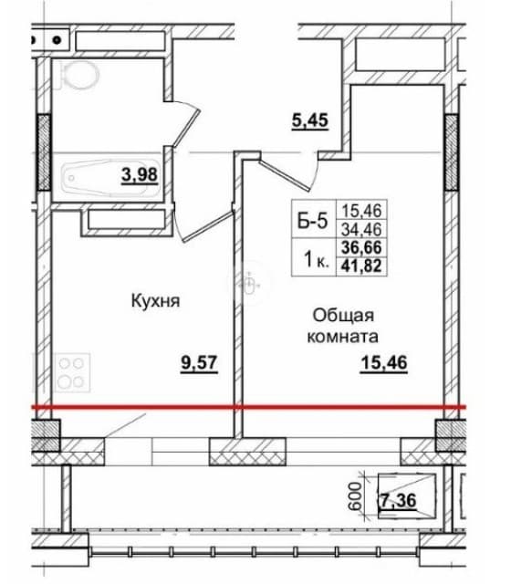 1 комн., 36 м², Монолитно-каркасный, Вилюйский тракт 3