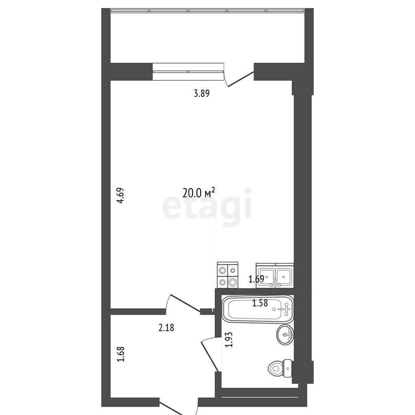 Студия, 24 м², Инд. планировка 6