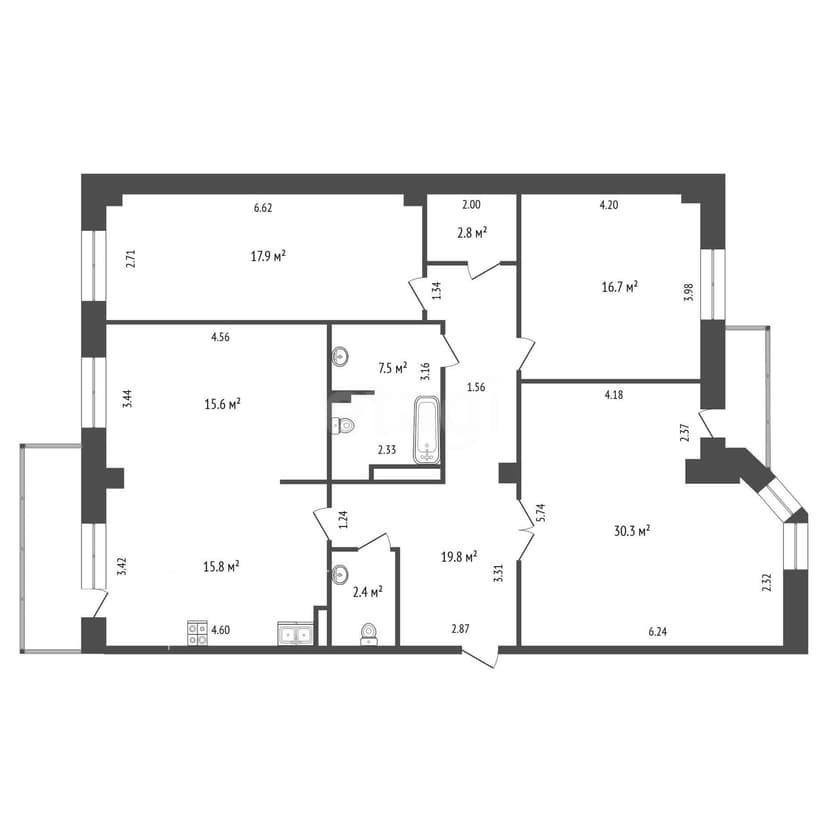 4 комн., 128 м², Монолитно-каркасный 10