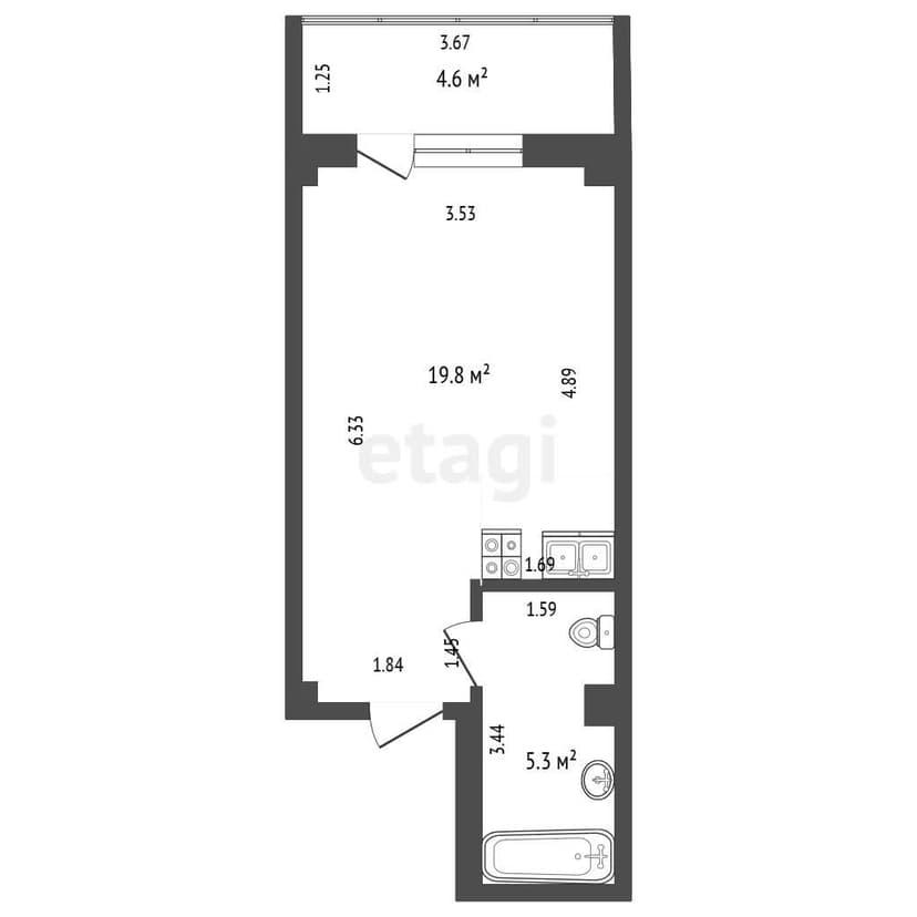 Студия, 25 м², Монолитно-каркасный 10