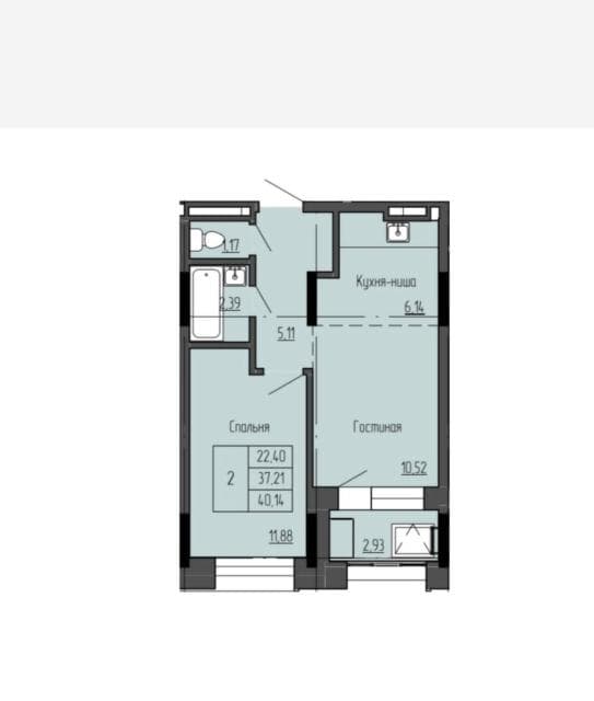 2 комн., 40 м², Монолитно-каркасный, Залог