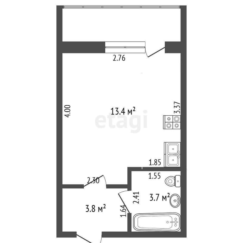 1 комн., 20 м², Монолитно-каркасный 6