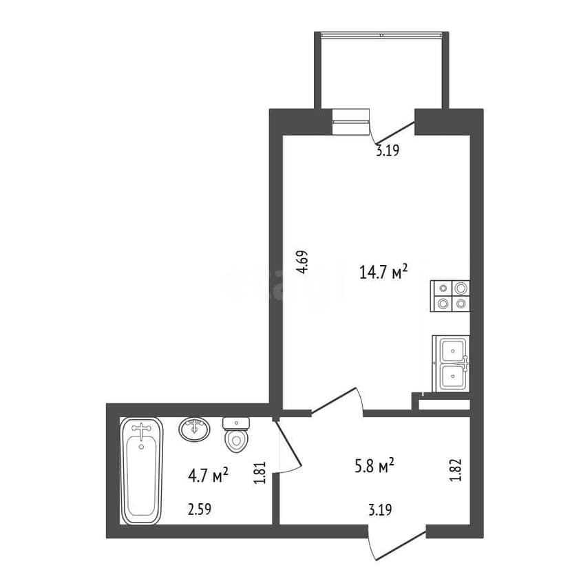 Студия, 25 м², Монолитно-каркасный 10