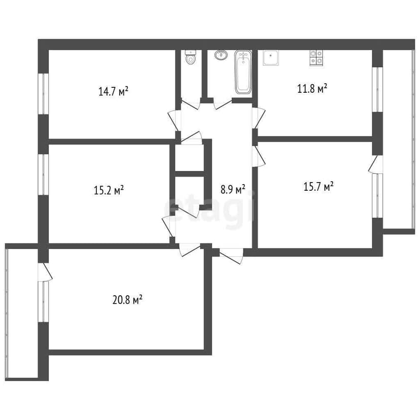 4 комн., 93 м², Инд. планировка 10