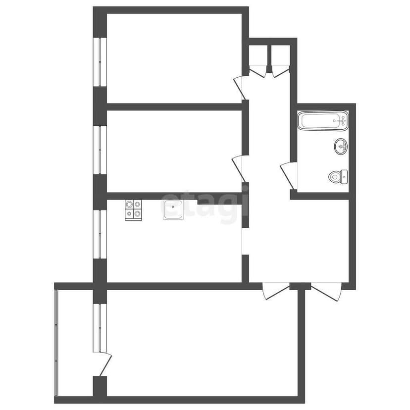 3 комн., 61 м², КПД 9