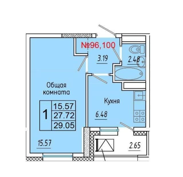 1 комн., Инд. планировка, Апельсин