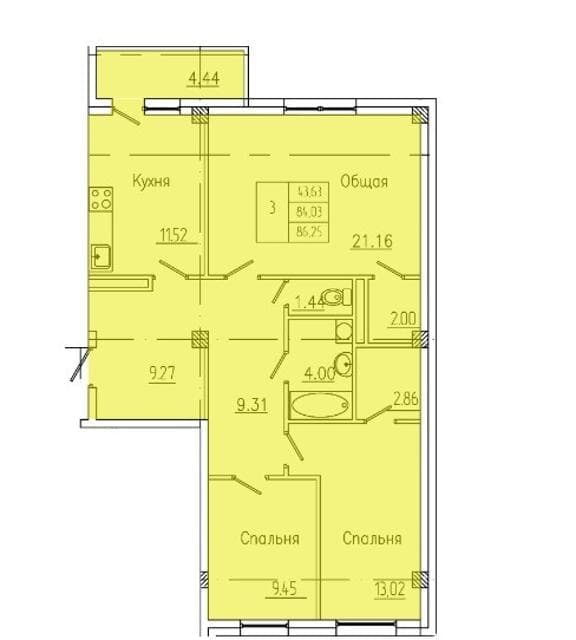 3 комн., 86 м², Монолитно-каркасный, Апельсин 2