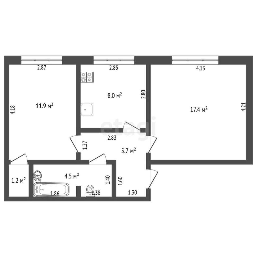 2 комн., 49 м², Дерев. б/у, ГРЭС 3