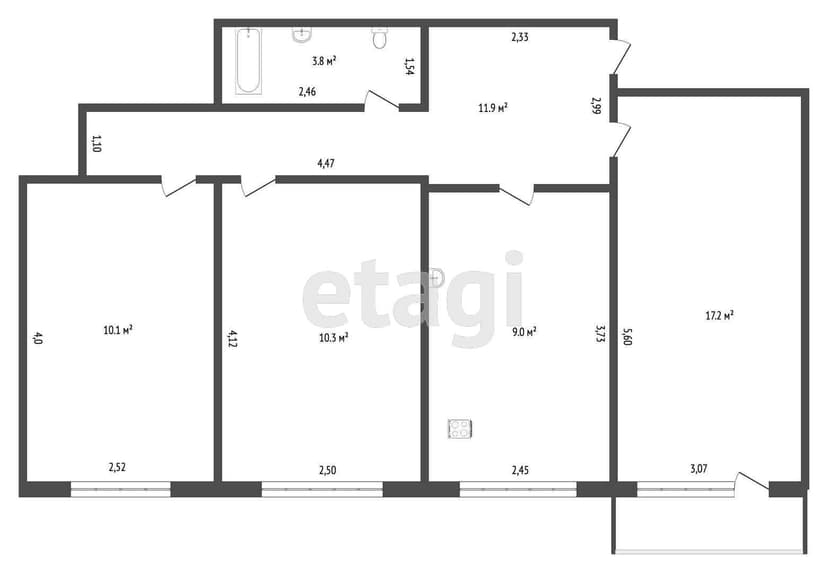 3 комн., 62 м², КПД 10