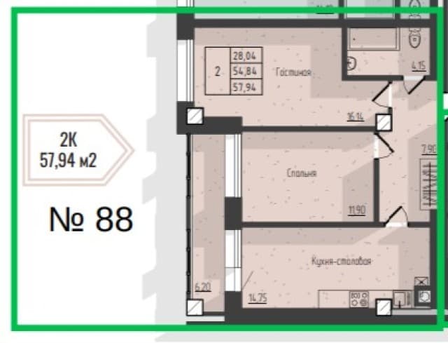 1 комн., Монолитно-каркасный, Вавилон 11
