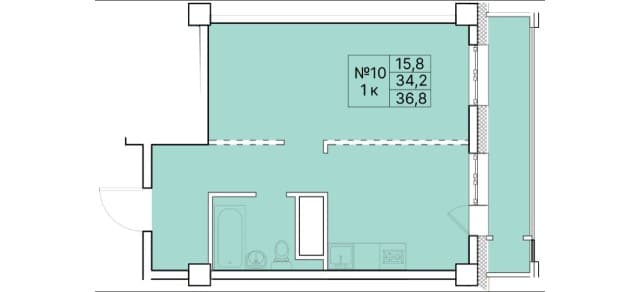 1 комн., Монолитно-каркасный 2
