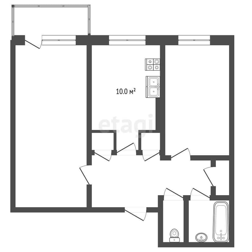 2 комн., 46 м², КПД 9