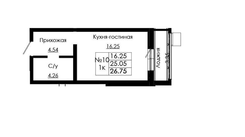 1 комн., 26.75 м²