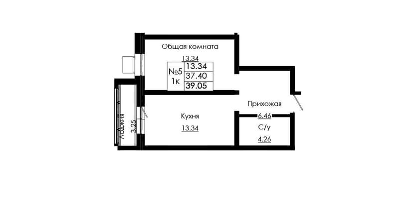 1 комн., 39.05 м²