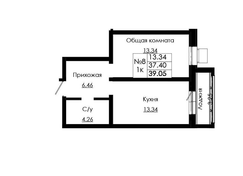 1 комн., 39.05 м²
