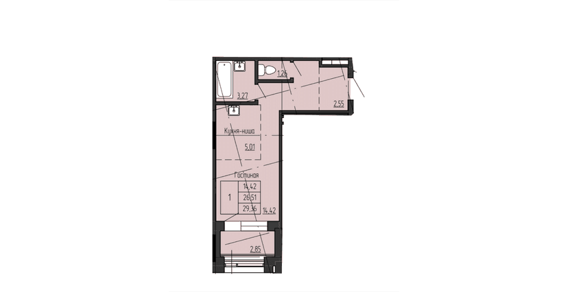 1 комн., 29.36 м²