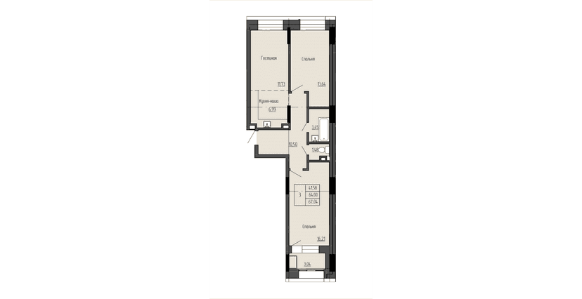 3 комн., 67.04 м²