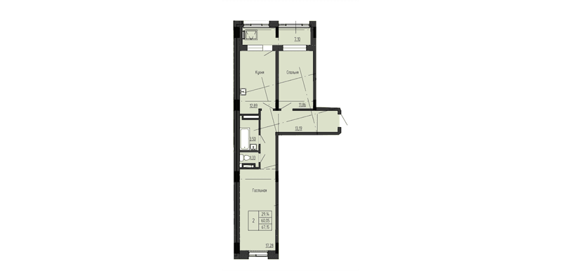 2 комн., 67.15 м²