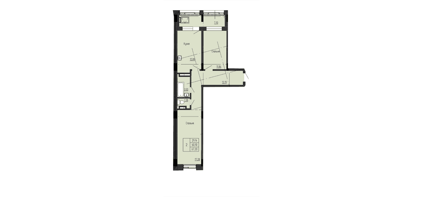 2 комн., 67.20 м²