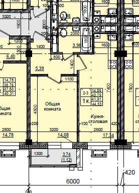 1 комн., 41.91 м²