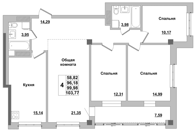 4 комн., 99.98 м²