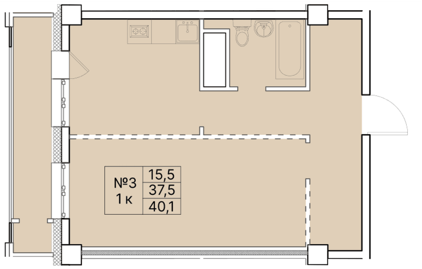 1 комн., 40.10 м²