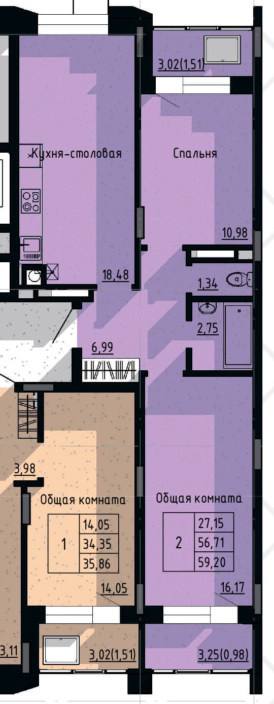 2 комн., 59.20 м²