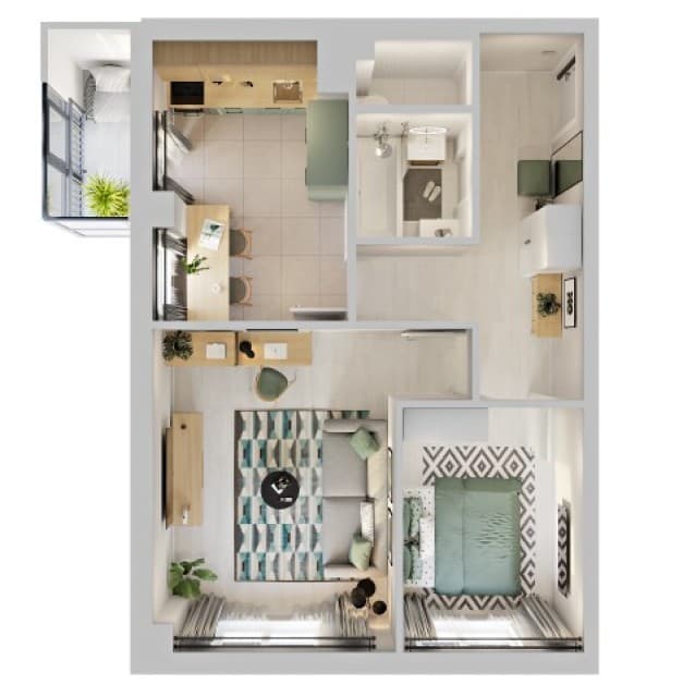 2 комн., 47 м², Монолитно-каркасный, Авторынок 2