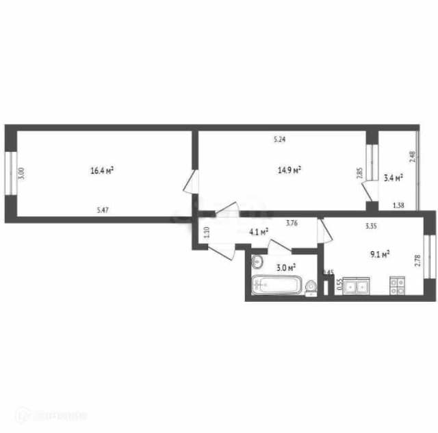 2 комн., 48 м², Каркасно-щитовой, Жатай 4