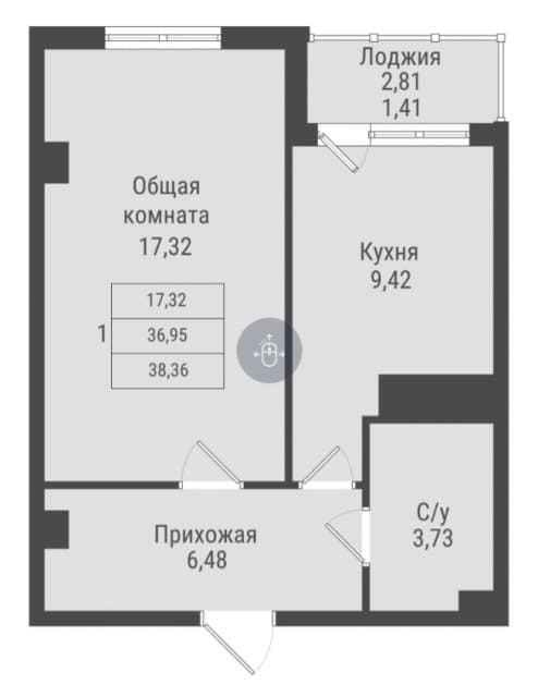 1 комн., Монолитно-каркасный, Авторынок