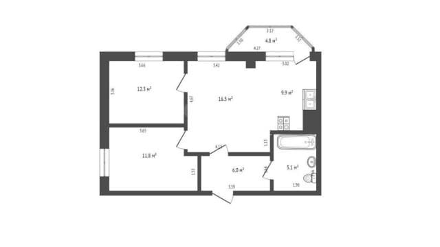 3 комн., Монолитно-каркасный, Центр - район пл. Орджоникидзе 4