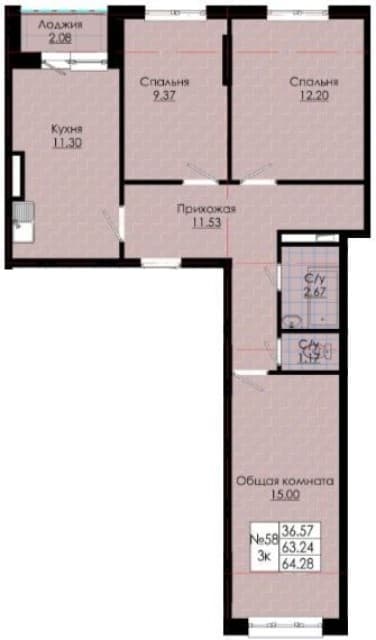 3 комн., Монолитно-каркасный, Областная больница, рынок "Манньыаттаах"