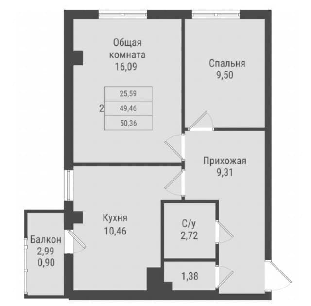 2 комн., 50 м², Монолитно-каркасный, Авторынок 6