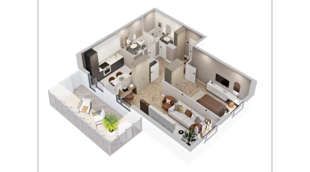 2 комн., 63 м², Монолитно-каркасный