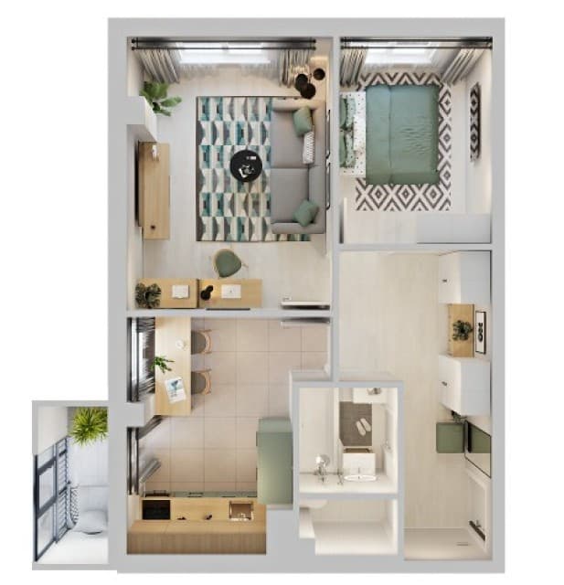 2 комн., 50 м², Монолитно-каркасный, Авторынок 7