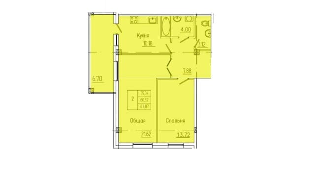 2 комн., 63 м², Монолитно-каркасный 3