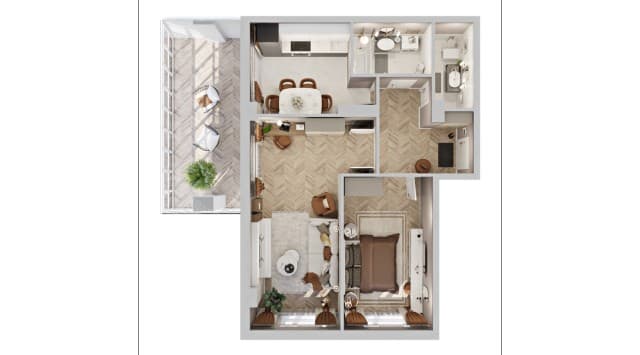 2 комн., 63 м², Монолитно-каркасный 2