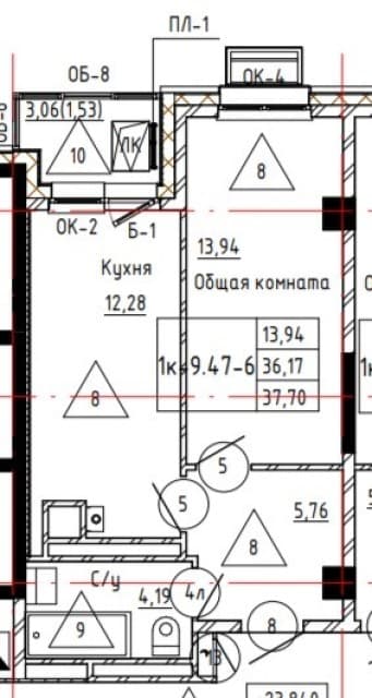 1 комн., Монолитно-каркасный, 16 квартал 4
