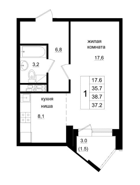 2 комн., 47 м², Монолитно-каркасный, Сайсары 8