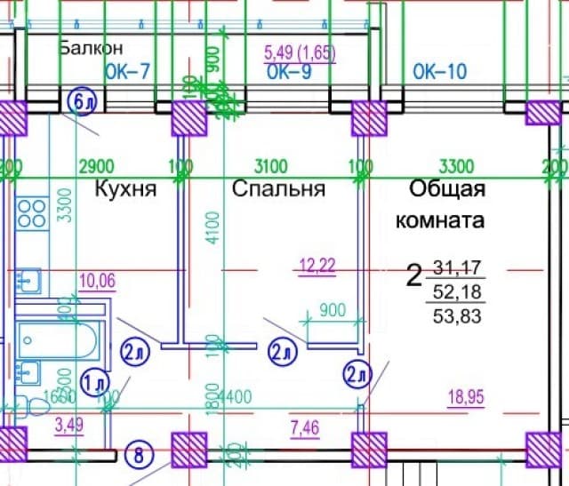 1 комн., 43 м², Монолитно-каркасный, Гимеин 4