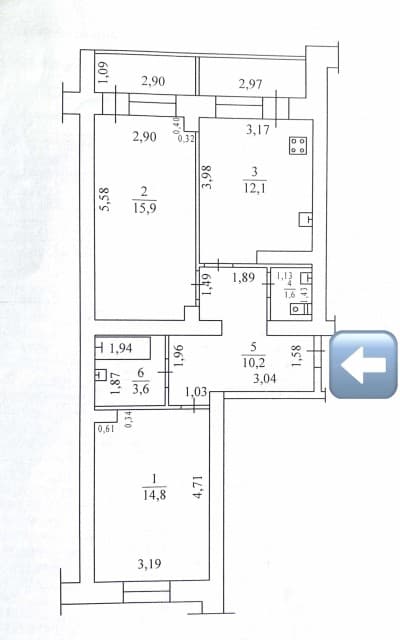 2 комн., 58 м², Инд. планировка, Авиапорт 17